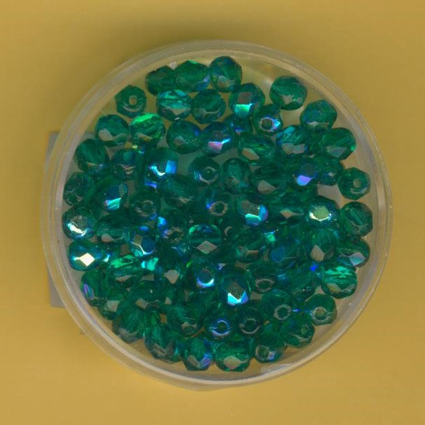 40850730 Glasschliffperlen 4mm transparent emerald AB 100 Stück