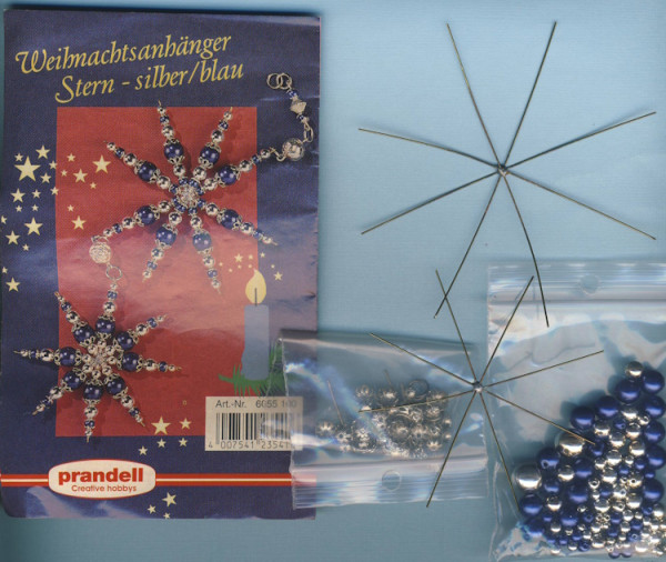 6055100 Bastelset Weihnachtsanhänger Perlenstern silber blau