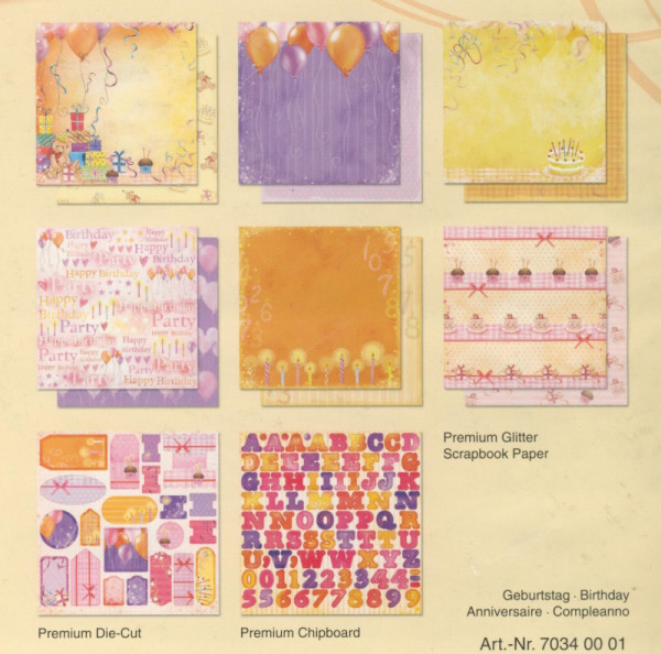 70340001 Premium Glitter Scrapbook Bastelset Geburtstag 30,5x30,5cm